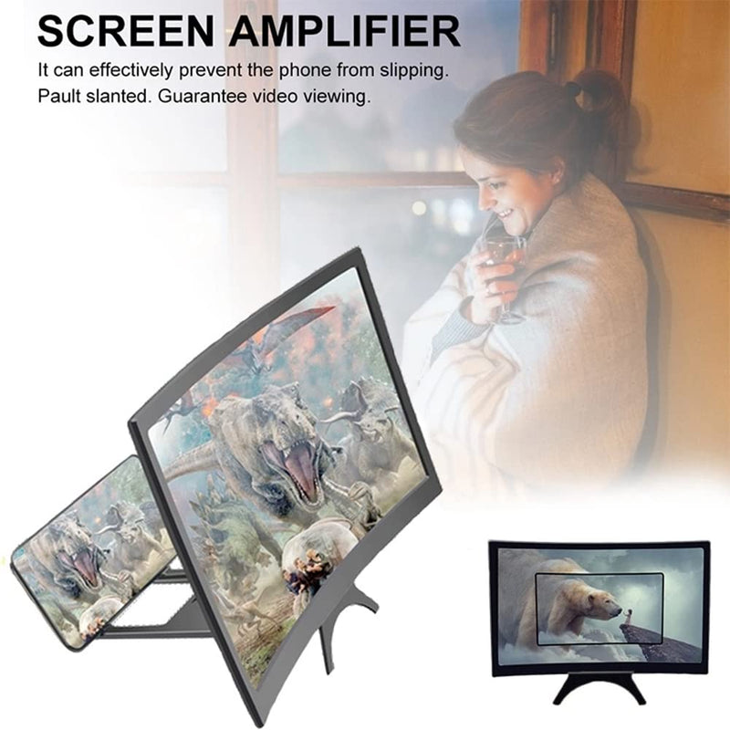 [Australia - AusPower] - HSRBO 12" 3D Curved HD Screen Magnifier for Cell Phone with Foldable Phone Stand Holder Compatible with All Smartphones 