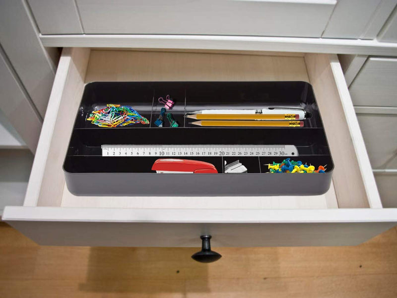 [Australia - AusPower] - 1InTheOffice Desk Drawer Organizer Tray, 7 Compartment Tray, Plastic Desk Organizers, Black 14.13"L x 9.13"W x 2.04"H 
