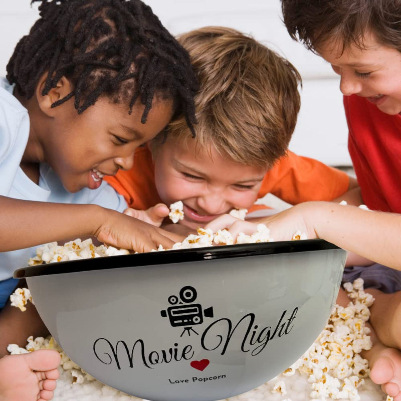 [Australia - AusPower] - Delightful Bliss Popcorn Bowl-Retro Family- Size Popcorn Bucket Tub For Party & Movie Night Snacks- Non Chip, Shatterproof, Enamel Coated Stainless Steel Serving Container - 80oz Capacity, 5x9.5" 