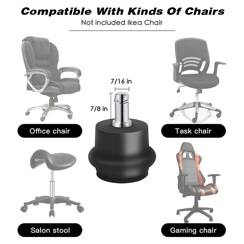 [Australia - AusPower] - Bell Glides Replacement Office Chair or Stool Swivel Caster Wheels to Fixed Stationary Castors, Office Chair Wheels for Carpet - with Separate Self Adhesive Felt Pads/Chair Feet Wheel Stopper 