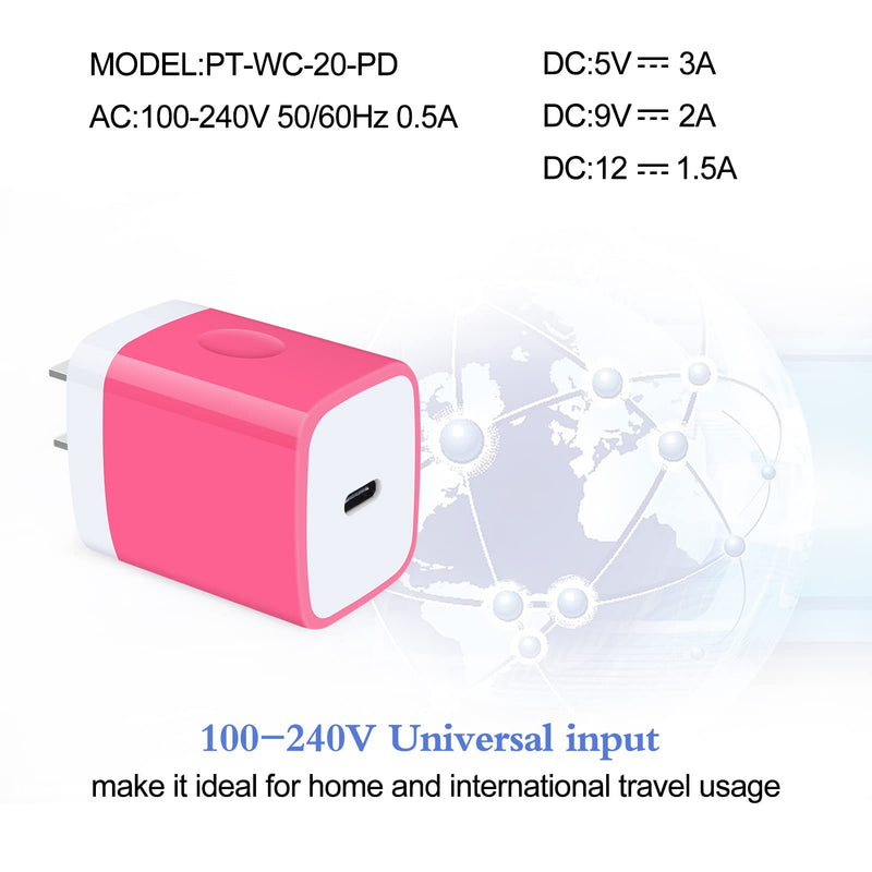 [Australia - AusPower] - Type C Charging Block, HOOTEK 2-Pack USB C 20W PD Fast Charger Power Delivery Wall Charger Adapter Compatible iPhone 13 Pro Max/13 Pro/13 Mini/13/12/SE/11, iPad Pro, AirPods Pro, Samsung Galaxy, Pixel rose-red 