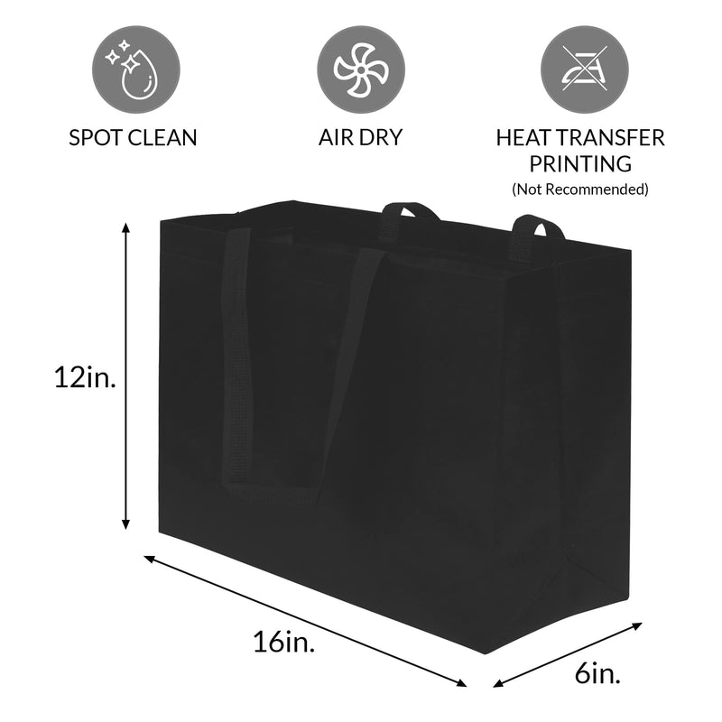 [Australia - AusPower] - Reusable Gift Bags - 12 Pack Totes with Handles, Black Fabric Cloth for Shopping, Merchandise, Boutiques, Small Business Bulk 16x6x12 