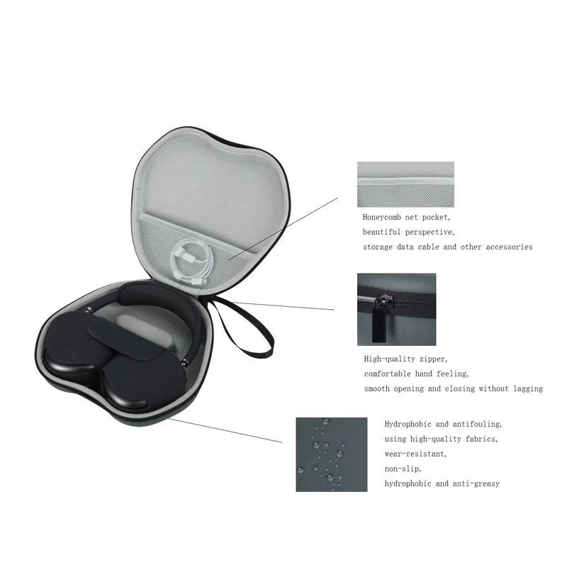 [Australia - AusPower] - Travel Case for AirPods Max,Hard Carrying Bag Storage AirPods Max Headset PU&EVA&Polyester Portable Storage Box 