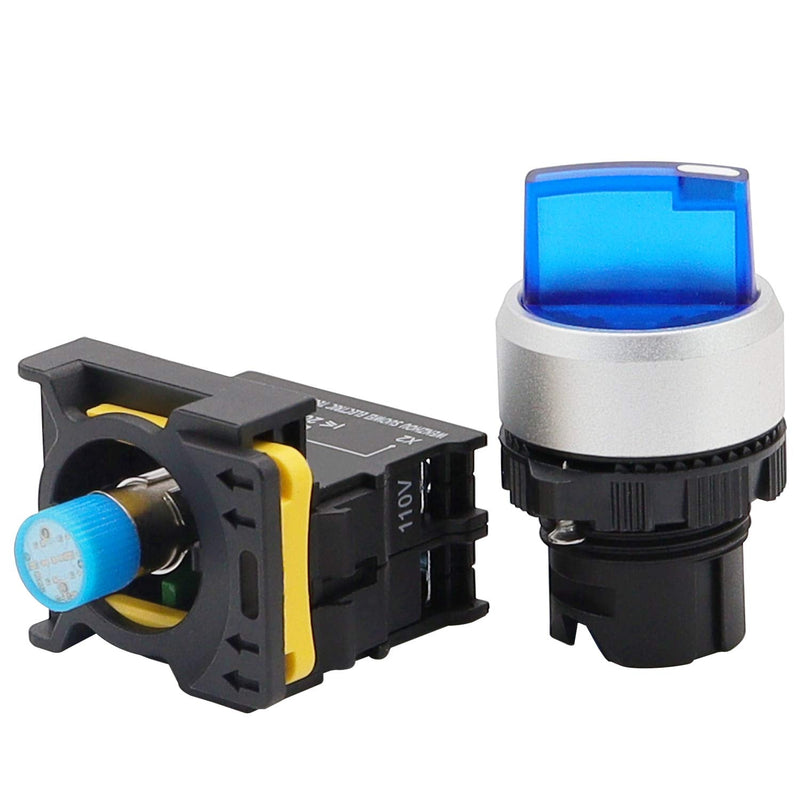 [Australia - AusPower] - mxuteuk Blue LED Light Voltage 110V-220V 22mm 1 NO 2 Positions Waterproof IP65 Latching Rotary Selector Switch 10A 600V LA155-A1-10XD-B 