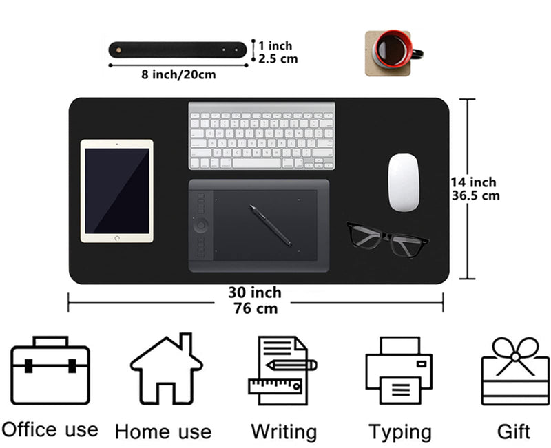 [Australia - AusPower] - Leather Desk Mat,Desk Pad,Desktop mat,Waterproof Desk Mat for Desktop, Desk Mat for Keyboard and Mouse,Leather Mouse Pad Protector for Office and Home,30"x 14" Leather-black 
