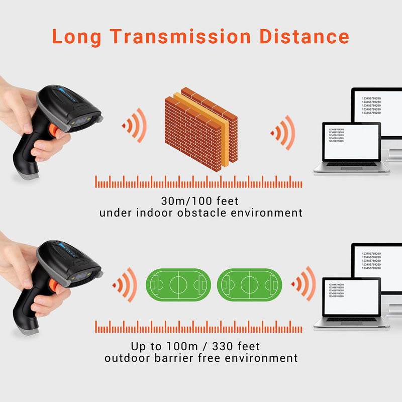 [Australia - AusPower] - Tera Barcode Scanner Wireless Versatile 2-in-1 (2.4Ghz Wireless+USB 2.0 Wired) with Battery Level Indicator, 328 Feet Transmission Distance Rechargeable 1D Laser Bar Code Reader USB Handheld (Grey) Grey 