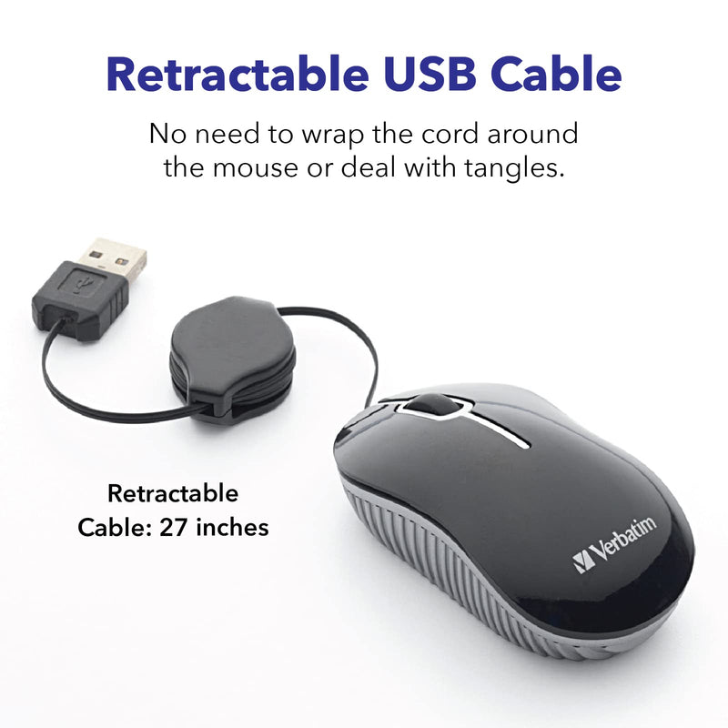 [Australia - AusPower] - Verbatim USB Corded Mini Travel Optical Wired Mouse for Mac and PC - Commuter Series Blue 