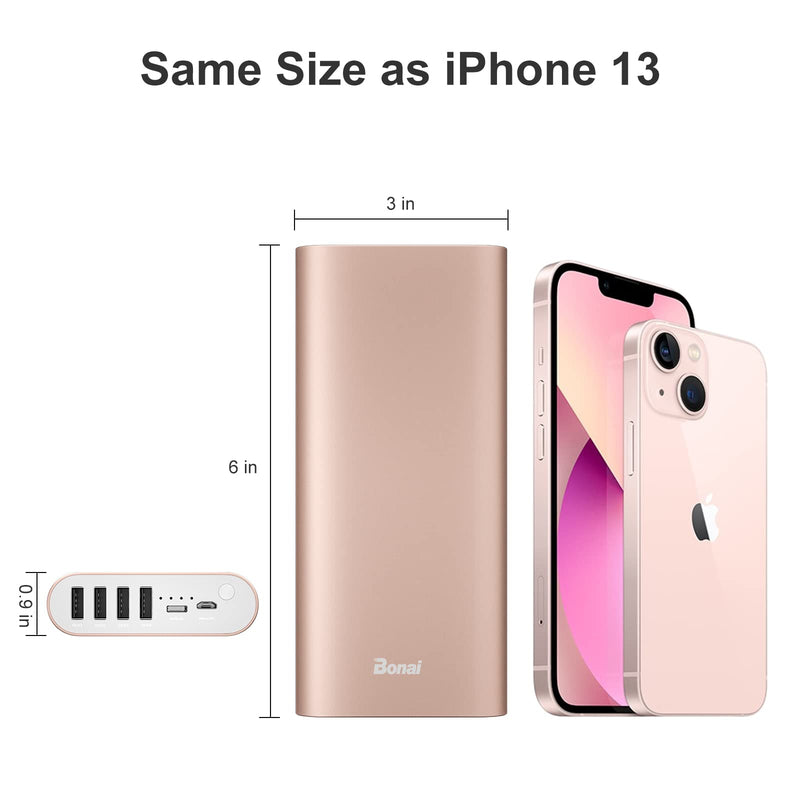 [Australia - AusPower] - Portable Charger, BONAI 20000mAh Power Bank, 4-Port Output Aluminum Polymer Portable Battery Charger, 2.0A Max Input Compatible with iPhone 11 XR 8 7 6s Galaxy S20 S8 -Rose Gold A-Rose Gold 
