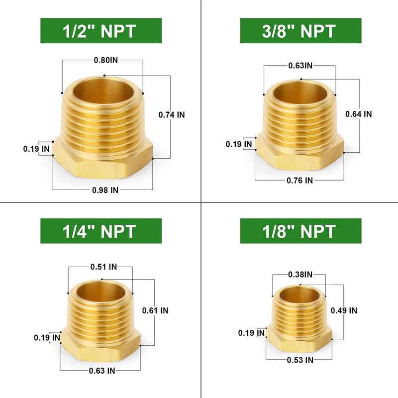 [Australia - AusPower] - TAISHER 20Pcs Brass Outer Hex Thread Socket Pipe Plug Fitting 1/8" 1/4" 3/8" 1/2" NPT Male 20 