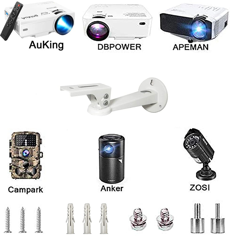 [Australia - AusPower] - Universal Projector Wall Mount Angle Adjustable 360°Rotation Load 8 lbs Length 7.8 in Projector Hanger with Mounting Screw Thread Adapters White for Mini Projector Camera Camcorder CCTV 