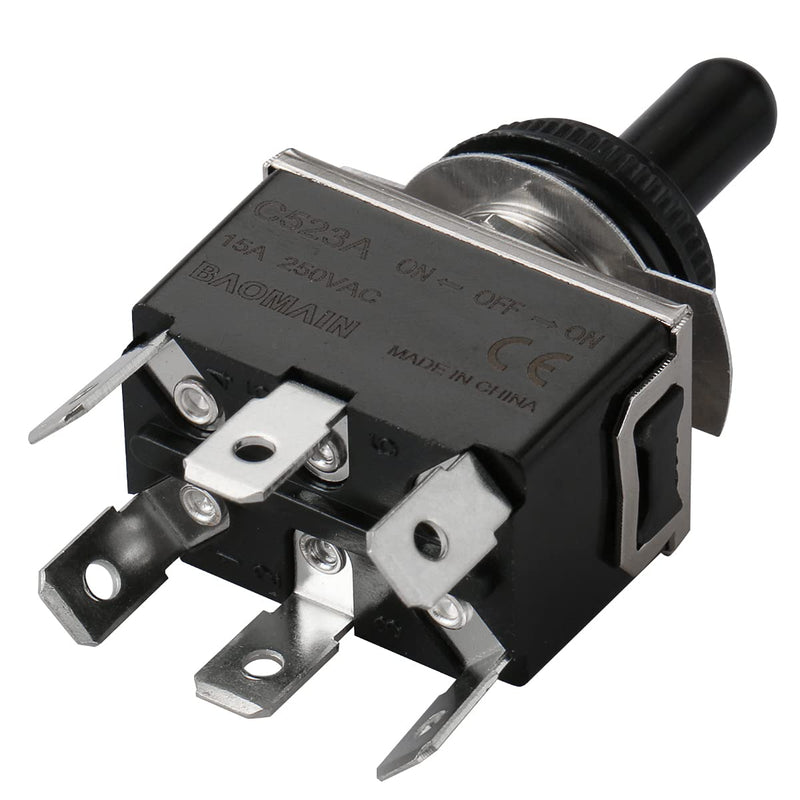 [Australia - AusPower] - Baomain Toggle Switch with Cap AC 250V 15A DPDT 3 Position ON/Off/ON 6 Pins CE Listed 1 
