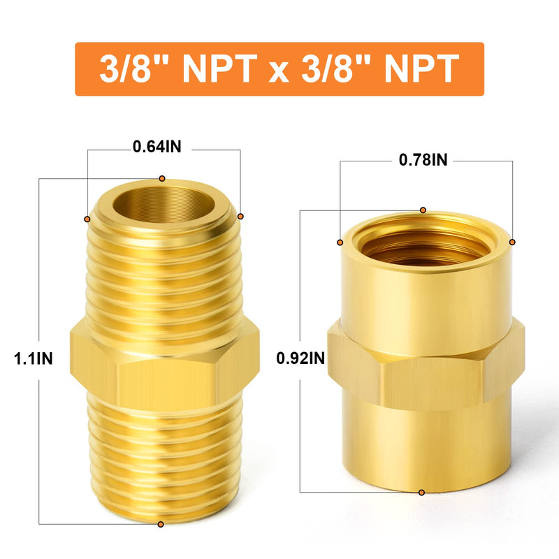 [Australia - AusPower] - GASHER 12PCS Metals Brass Pipe Fitting, Hex Nipple Brass Tone, 3/8" x 3/8" NPT Male Thread Pipe, 3/8 Inch x 3/8 Inch NPT Female Thread Pipe 12 