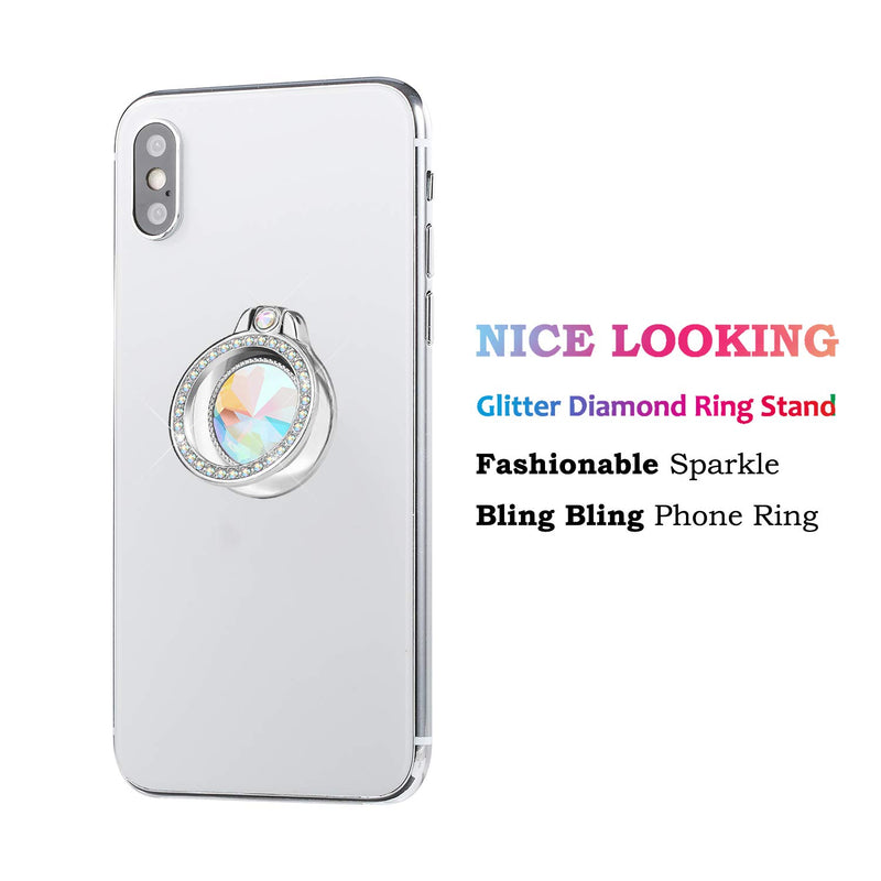 [Australia - AusPower] - lenoup Glitter Bling Bling Phone Ring Holder,Sparkle Phone Ring Artificial Diamond Stand,Rhinestone Cell Phone Finger Ring for Phones,Pad(Silver) Silver 