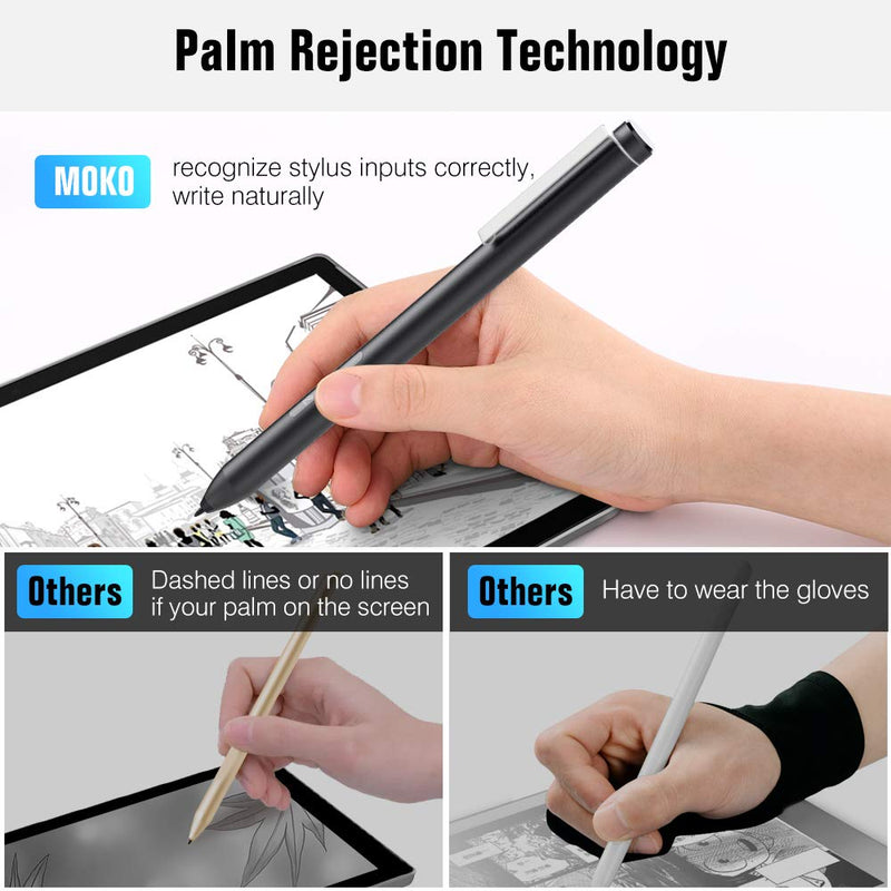 [Australia - AusPower] - MoKo Stylus Pen Fit Surface, Active Stylus Pen with 4096 Pressure Sensitivity Supporting 600hrs Playing Time Compatible Surface Go 2/Go/Book/Laptop/Studio, Surface Pro 4/5/6/7/X 2019, Black 