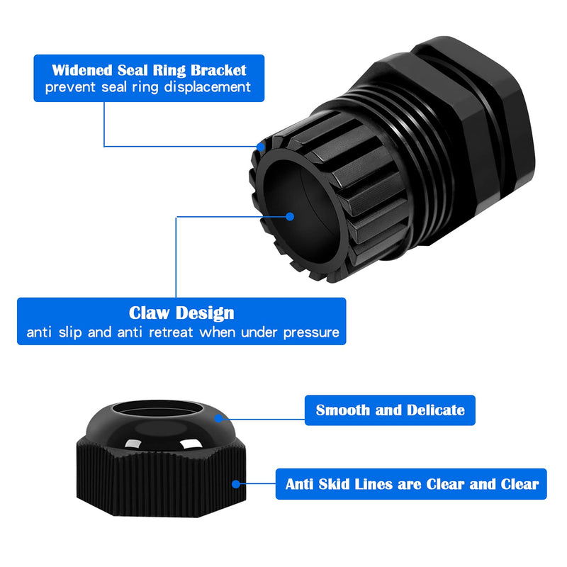 [Australia - AusPower] - Tnuocke 2 PCS Nylon Cable Glands 1" NPT,Waterproof Adjustable Diameter 13-25.5mm Cable Connectors,Plastic Cable Gland Joints with Gaskets 1 NPT-BK 