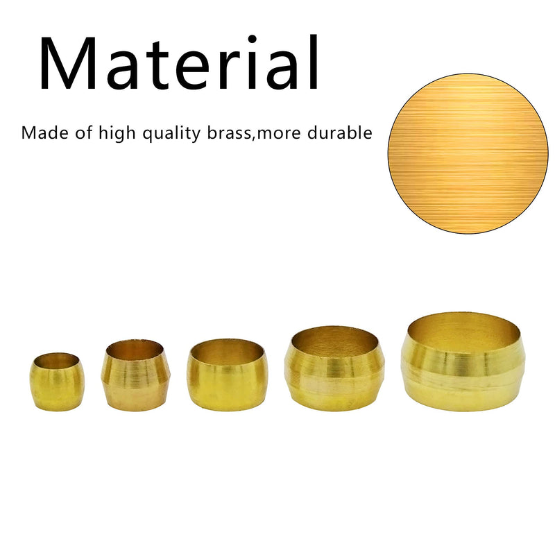 [Australia - AusPower] - XmucTech, 200PCS Brass Compression Fitting Ferrule Sleeve, 5 Sizes OD（316In 14In 516In 38In 12In) Assortment Kit 