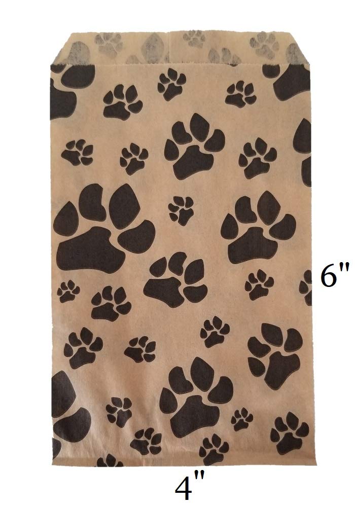 [Australia - AusPower] - 100 Bags Flat Plain Paper or Patterned Bags for candy, cookies, merchandise, pens, Party favors, Gift bags (4" x 6", Paw Print) 4" x 6" 