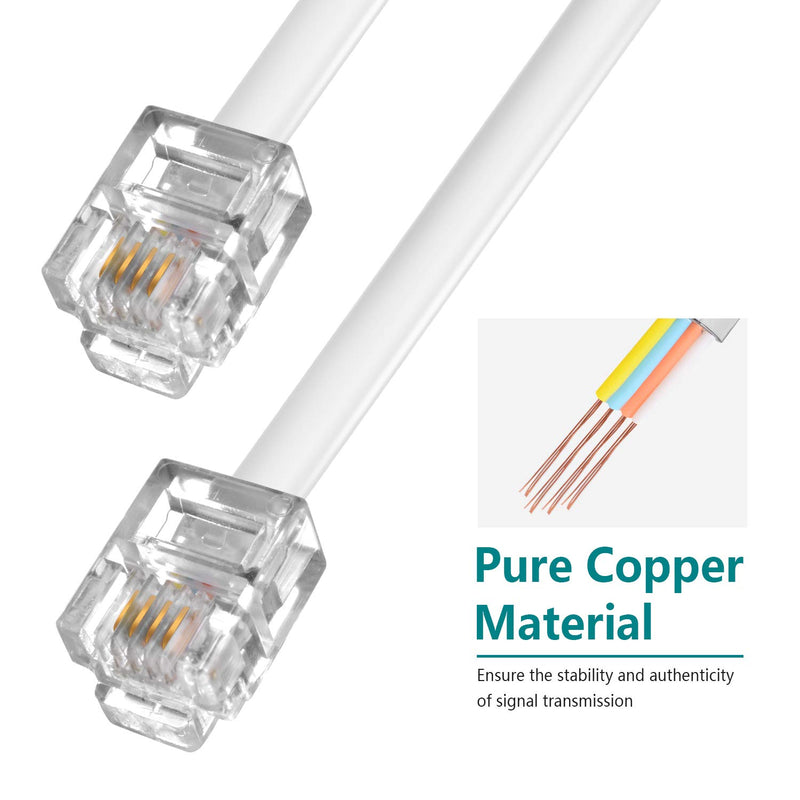 [Australia - AusPower] - Phone Extension Cord 25 Ft, Telephone Cable with Standard RJ11 Plug and 1 in-Line Couplers and 20 Cable Clip Holders, White 