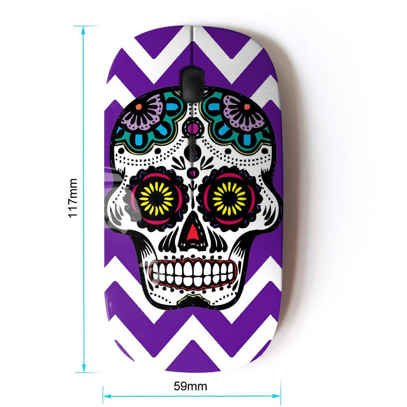 [Australia - AusPower] - Graphic4You Mexican Sugar Skull Death Chevron Pattern (Purple) Ergonomic Wireless Mouse with Nano Receiver 