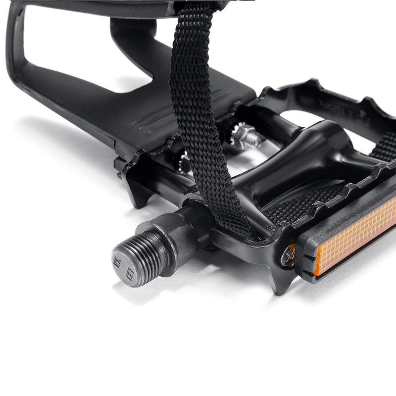 [Australia - AusPower] - NEWSTY Bike Pedals with Clips and Straps for Outdoor Cycling and Indoor Stationary Bike 9/16-Inch Spindle Resin/Alloy Bicycle Pedals Black 