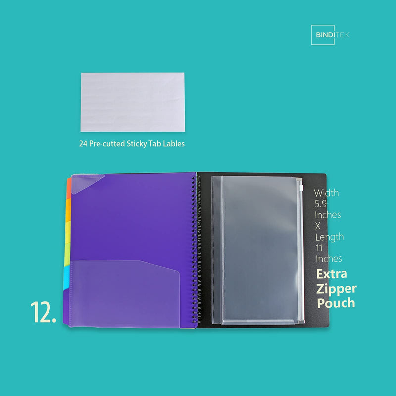 [Australia - AusPower] - Binditek 12 Pocket Poly Project Organizer with 6 Dividers, Folder Organizer Binder with Front Cover Pocket, Metal Wire Binding Spine, Letter Size 12 Pockets 