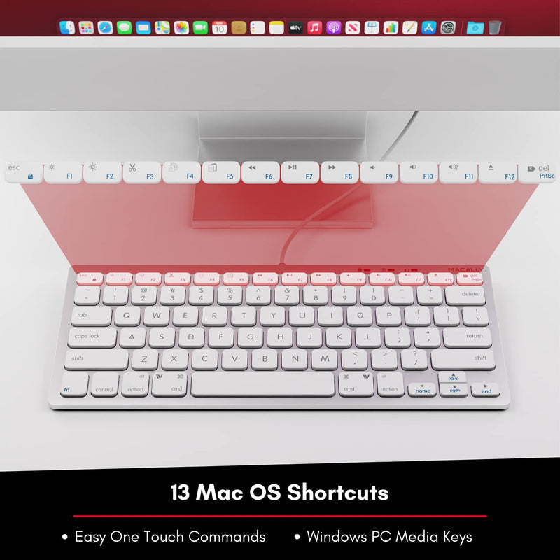 [Australia - AusPower] - Macally Small Wired Keyboard for Mac and Windows - 78 Scissor Switch Keys Compatible Apple Keyboard - USB Mini Keyboard That Saves Space and Looks Great - Plug and Play Wired Mac Keyboard - Aluminum Silver Aluminum 