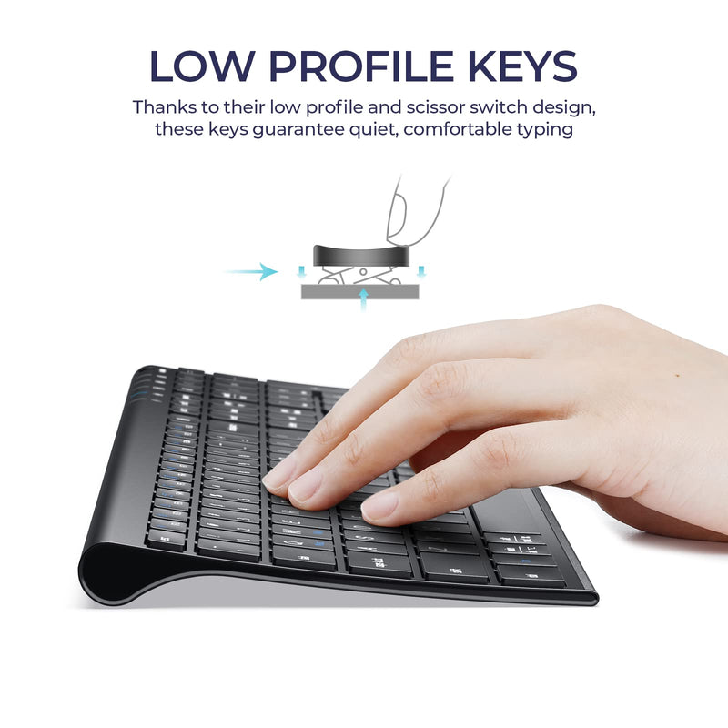 [Australia - AusPower] - iClever GK20 2.4G Wireless Keyboard, USB-C Rechargeable Stainless Steel Ultra Slim Full Size Keyboard with Numeric Keypad for Windows 7/8/10, Mac, Chromes OS, iMac, MacBook Air/Pro, Laptop, Desktop PC Black 