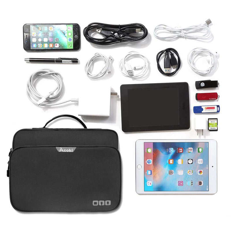 [Australia - AusPower] - Acoki Three Layer Electronic Accessories Organizer, New Storage Handbag with Front Pocket Travel Cable Organizer Bag Waterproof Carry Pouch for iPad,Hard Drives, Power, Black XL 