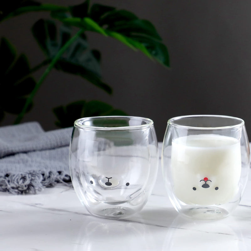 [Australia - AusPower] - Cute Mugs Glass Double Wall Insulated Glass Espresso Cup, Coffee Cup, Tea Cup, Milk Cup, Best gift for Office and Personal Birthday (Bear) Bear 