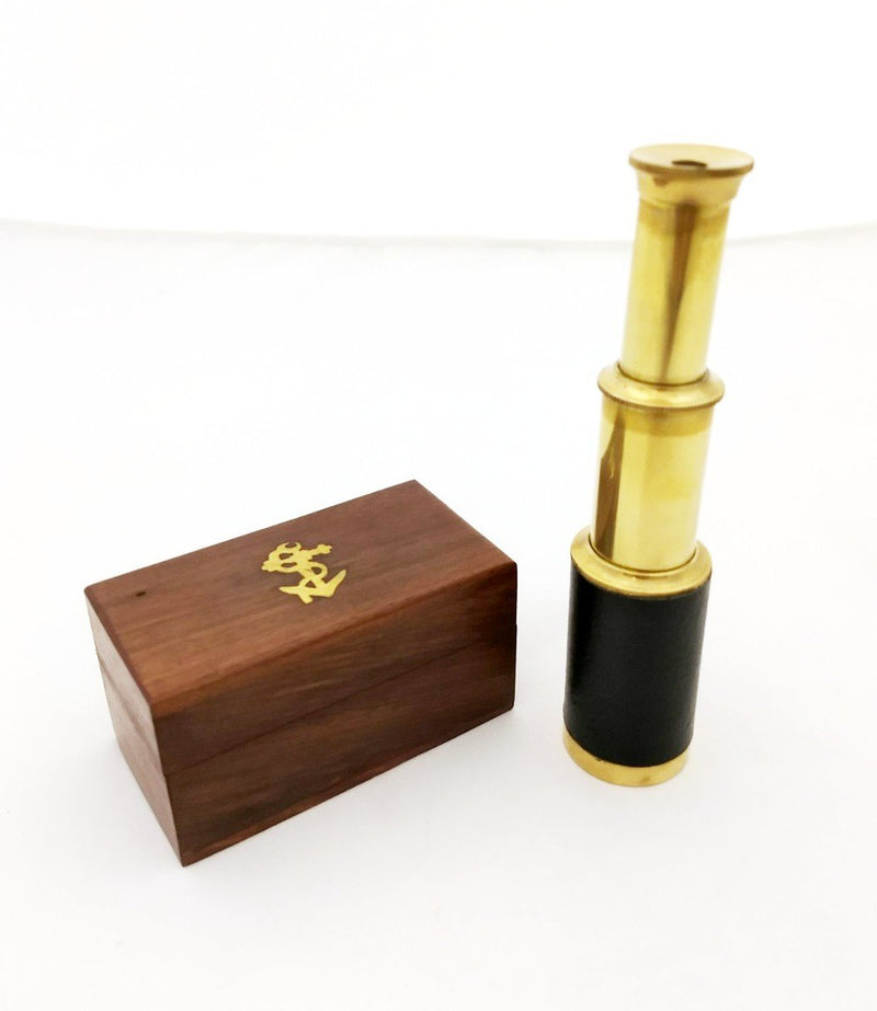 [Australia - AusPower] - 6" Handheld Brass Telescope with Wooden Box - Pirate Navigation 