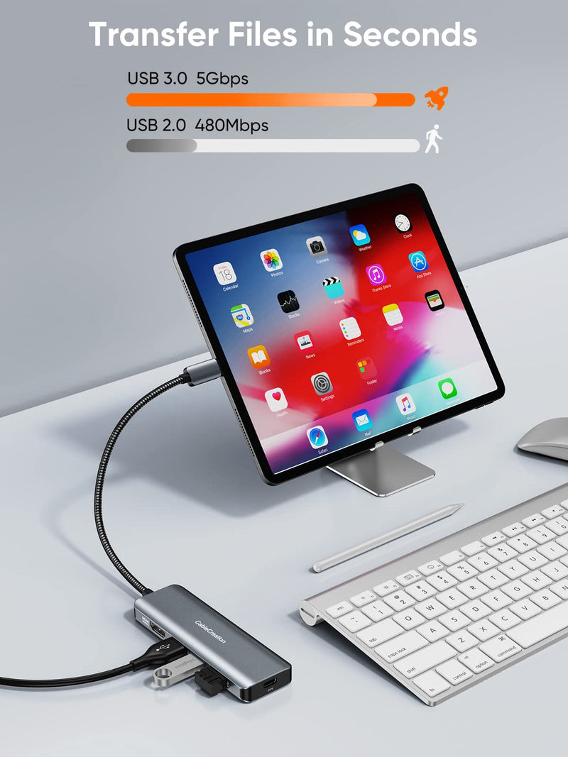 [Australia - AusPower] - USB C Hub 4K 60Hz, CableCreation 5-in-1 Dock USB-C Multiport Adapter with HDMI, 3 USB 3.0 Ports, 100W Power Delivery for MacBook Pro/ Air 2020/ 2018, Mac Mini, iPad Pro, XPS 