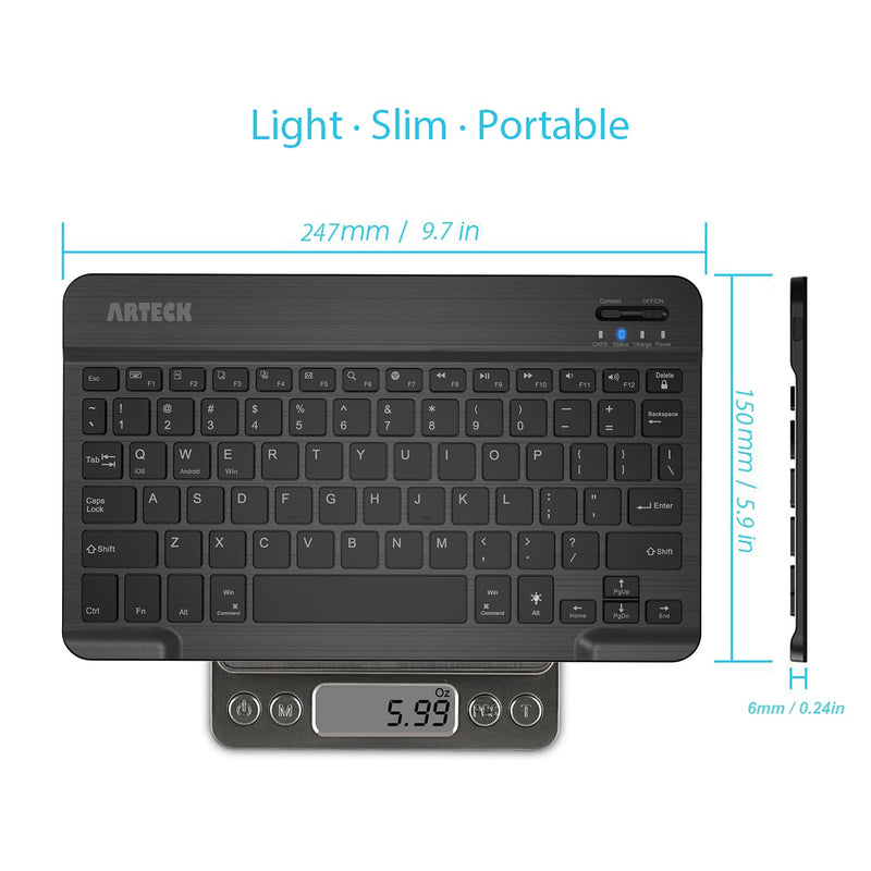 [Australia - AusPower] - Arteck HB030B Universal Slim Portable Wireless Bluetooth 3.0 7-Colors Backlit Keyboard with Built in Rechargeable Battery, Black 