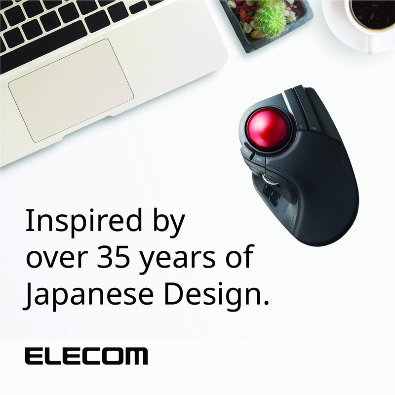 [Australia - AusPower] - ELECOM HUGE Trackball Mouse, 2.4GHz Wireless, Finger Control, 8-Button Function, Precision Optical Gaming Sensor, Palm Rest Attached, Smooth Red Ball, Windows11, macOS (M-HT1DRBK) Wireless Trackball Mouse 