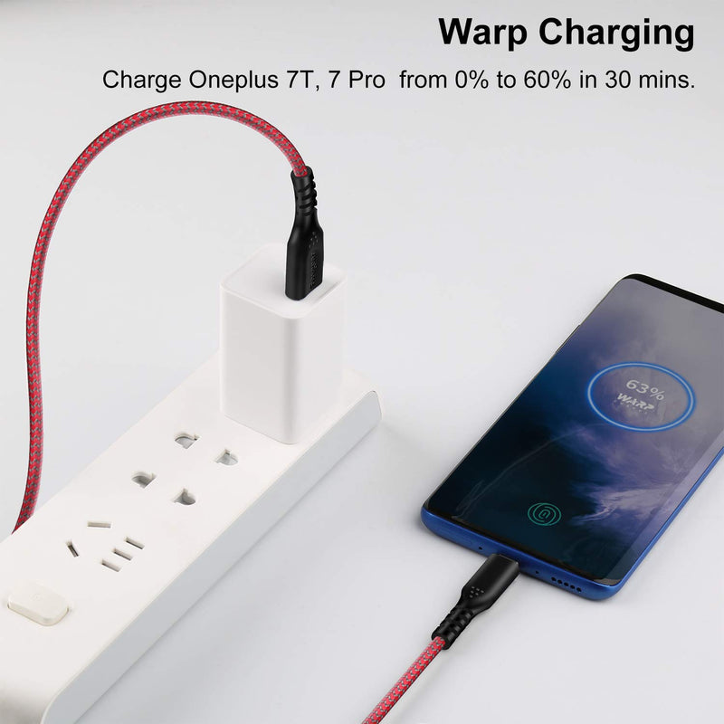 [Australia - AusPower] - Fasgear Warp Charge Cable 30W for Oneplus 8 Pro 8, 7 Pro 7T, 1 Pack 6ft/1.8m Dash Charging USB C Cable 20W Quick Charge Nylon Braided Data Sync USB Type C Cable for One Plus 7 6T 6 5T 5 3T (Red) Red 6 ft (1.8m) 