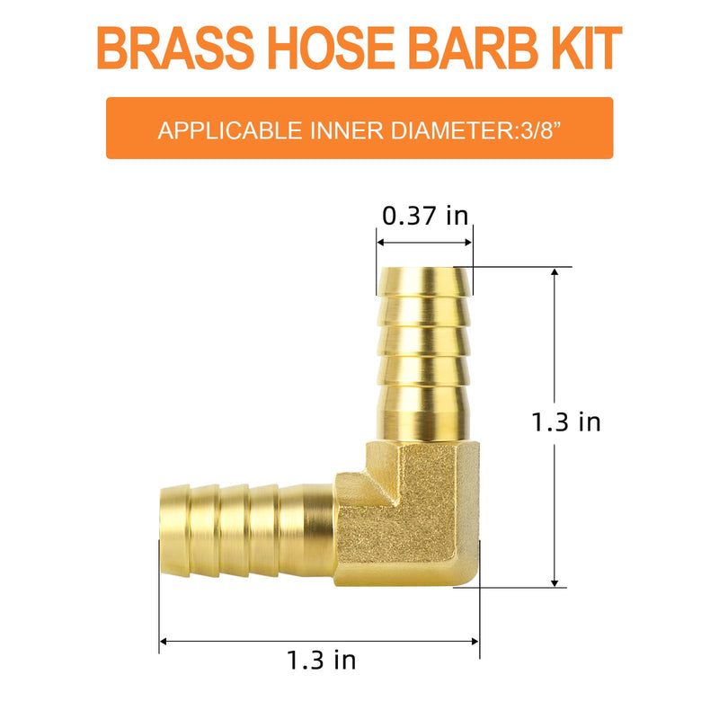 [Australia - AusPower] - GASHER 2 Pieces Brass Hose Barb Reducer, 3/8 Inch to 3/8 Inch Barb Hose ID 90 Degree L Right Angle Elbow with 4 Hose Clamps, Brass Barb Reducer SPLICER Fitting Fuel/AIR/Water/Oil/Gas/WOG 3/8" Barb 