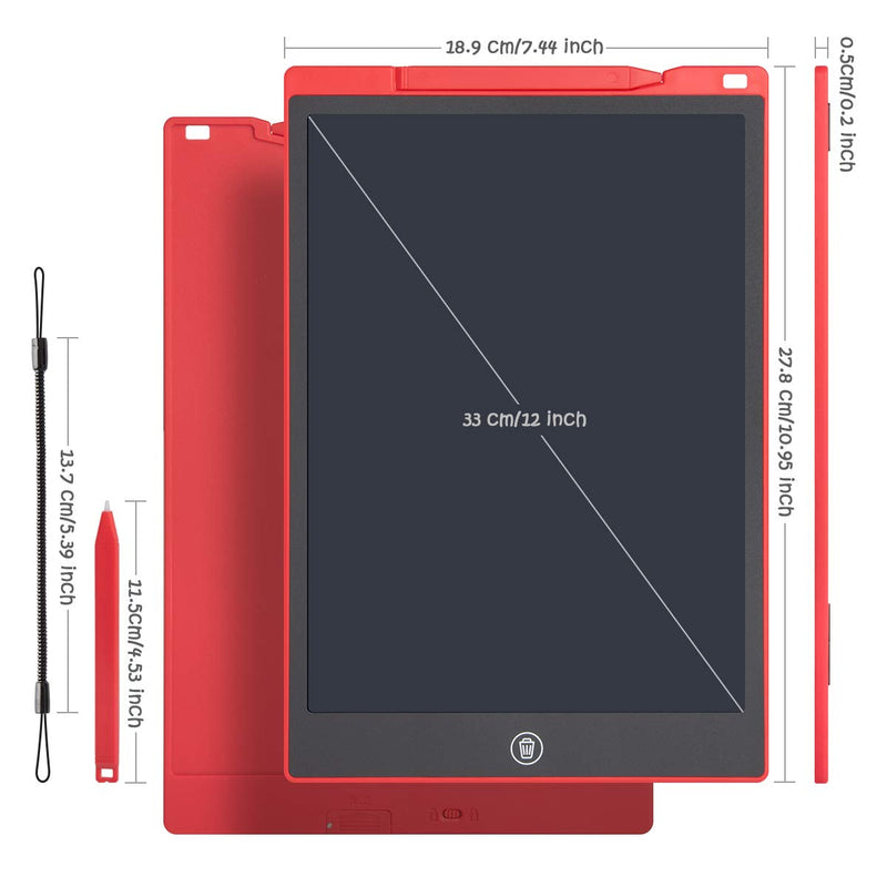 [Australia - AusPower] - LCD Writing Tablet Drawing Pad, Colorful Screen Doodle Board for Kids, Traveling Gift Toys for 4 5 6 Year Old Boys and Girls (12 inch, Red) 12 inch 