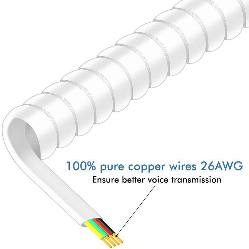 [Australia - AusPower] - NECABLES (2 Pack) Phone Cord Telephone Cord Handset Cord Curly Cord Coiled Cable RJ9 4P4C Male to Male for Landline Phone White White 2pcs 