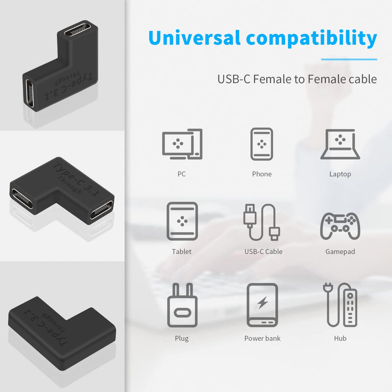 [Australia - AusPower] - Poyiccot 90 Degree USB C Female to Female Adapter Coupler, Right Angle USB C Coupler, 10Gbps USB Type C 3.1 Extension Adapter, Support Fast Charging & Data Transfer for Laptop, Mobile Phone USB C Right Angle 