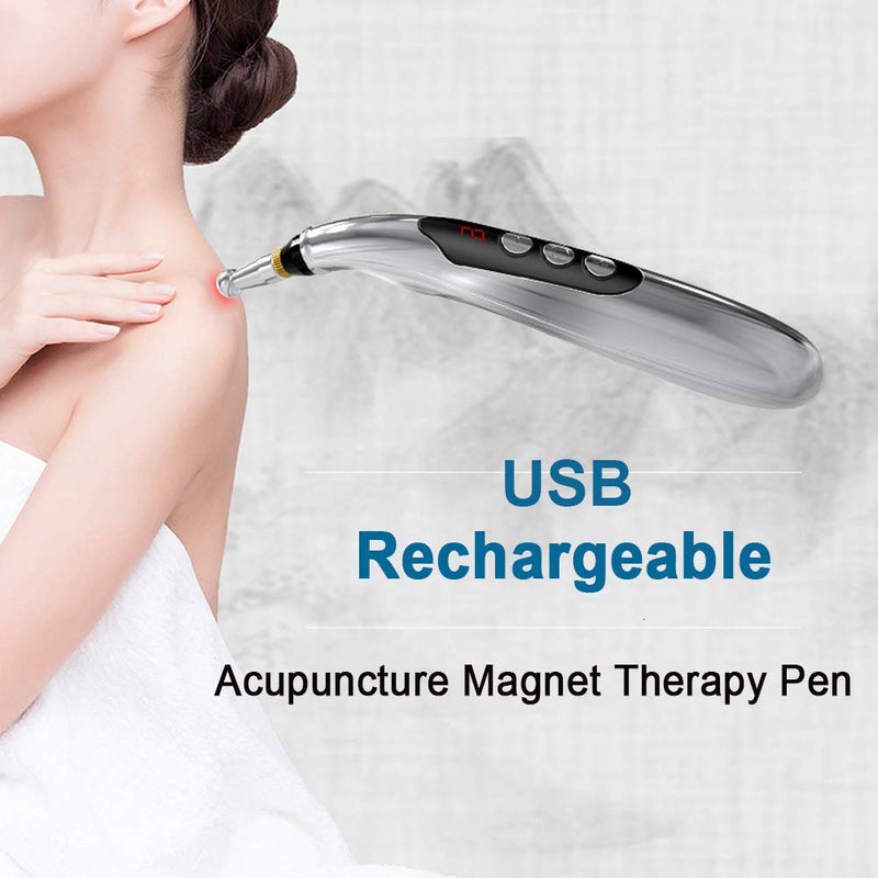 [Australia - AusPower] - Acupuncture Pen Electronic Accupressure Pen, USB Rechargeable Pain Relief Electric Meridians Energy Pen Massager Pen Pain Relief Massage Tool with 3 Massage Heads & 2 Massage Gel 