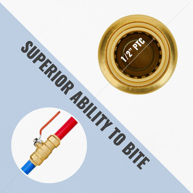 [Australia - AusPower] - SUNGATOR Ball Valve, 1/2 Inch x 1/2 Inch Pushfit Water Valve Shut Off with Disconnect Clip, Push-to-Connect, PEX, Copper, CPVC, PE-RT, Lead Free Brass Full Port Fit Valve (2-Pack) 