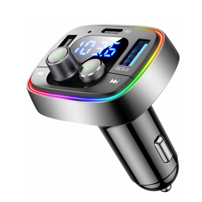 [Australia - AusPower] - Bluetooth Adapter for Car, Wireless FM Radio Transmitter, LIHAN Handsfree Calling & Audio Receiver, MP3 Music Player, QC3.0 & Type-PD USB Car Charger,7 Colors LED Backlit 