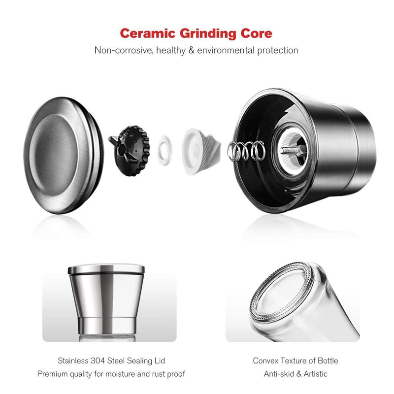 [Australia - AusPower] - bonris Professional Stainless Steel Salt and Pepper Grinder with Adjustable Coarseness with Five Grinding Level Pepper Mill Grinders Shakers .（Single Package） Tall 