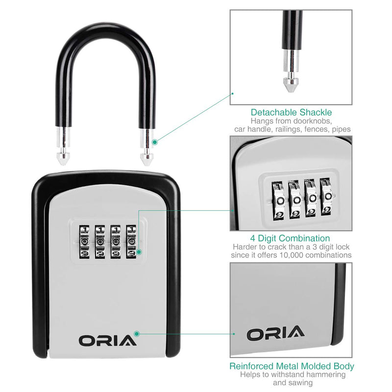 [Australia - AusPower] - Key Lock Box, (NEW VERSION) Wall Mounted Key Safe Box, Weatherproof 4 Digit Combination Key Storage Lock Box, 5 Keys Capacity Lockbox with Removable Shackle for Indoor Outdoor, Small Size 3.66inch Black 
