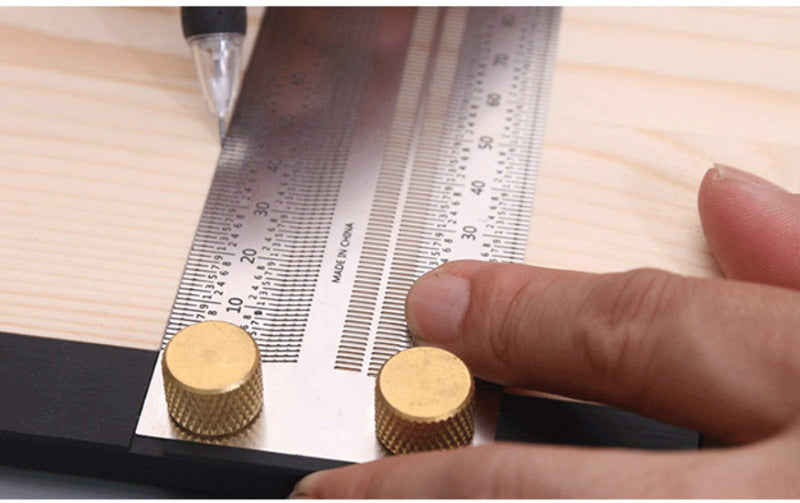 [Australia - AusPower] - Woodworking T Ruler High Precision Gauge Marking Scale Scribe Line Ruler with Holes for Cutting Sawing,Scribing Ruler Woodwork Marking Tools Carpenter Draft Measuring Ruler Square with Stops (300mm) 