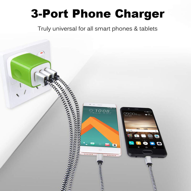 [Australia - AusPower] - Wall Charger Adapter,USB Cubes,Sicodo 3Pack Universal Travel 3.1A 3 Muti Port Plug Charging Block Compatible with iPhone X,8,7,Plus,Tablet,Samsung GalaxyS10,S9,S8 Plus,S7 S6 Edge,HTC,LG,Sony,Nokia 3Pack-Blue Green Rose red 