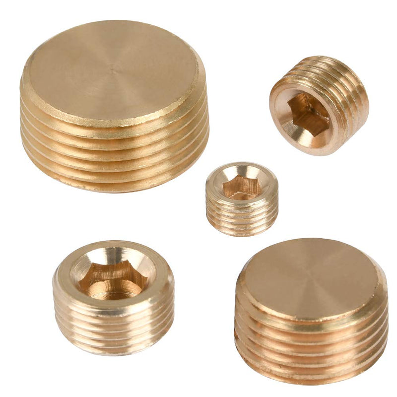 [Australia - AusPower] - QLOUNI 25Pcs Brass Pipe Plugs Set, NPT Plug 1/8" 1/4" 3/8" 1/2" 3/4" Brass Pipe Fitting Internal Hex Thread Socket Pipe Plug Assortment Kit 