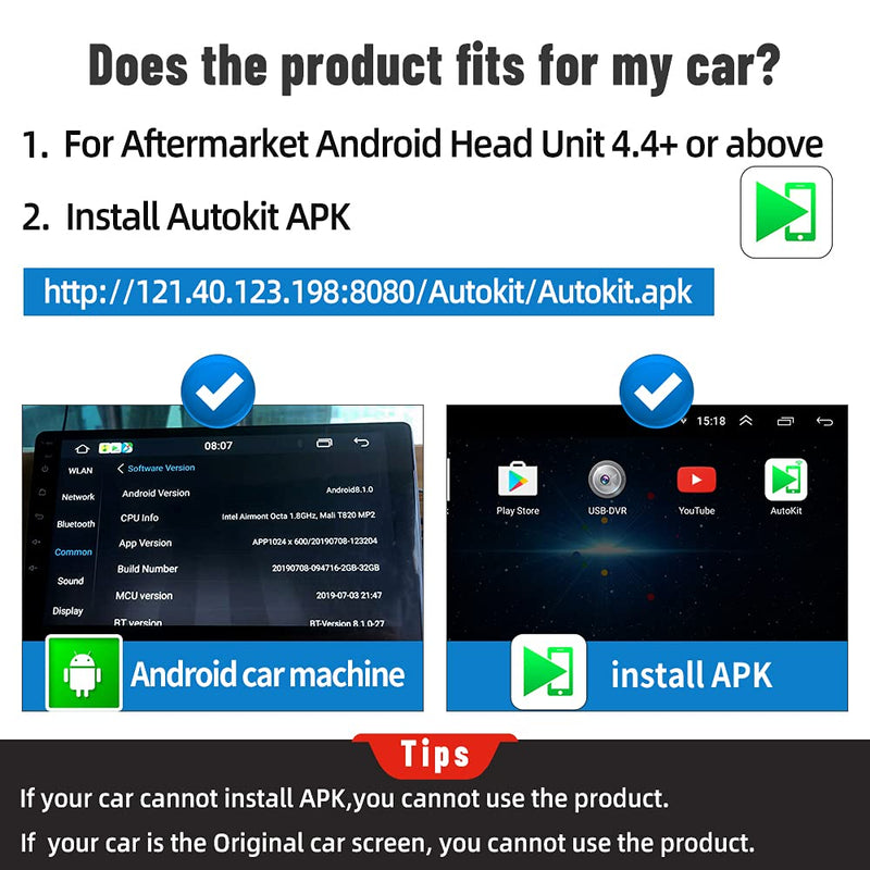[Australia - AusPower] - Wireless CarPlay Adapter for Cars with Android System 4.4.2 or Above,Support Wired Android Auto/Mirroring/USB Connect/SIRI Voice Control/Google Maps/Online Upgrade(Support Android Car Radio) black one size 