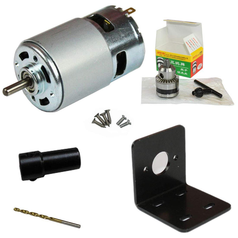 [Australia - AusPower] - Abovehill 775 DC Motor Set 12V-24V 6000-12000RPM Ball Bearing Motor for Electrical Tools +Motor Bracket +Drill Chuck+Bushing+4mm Drill 
