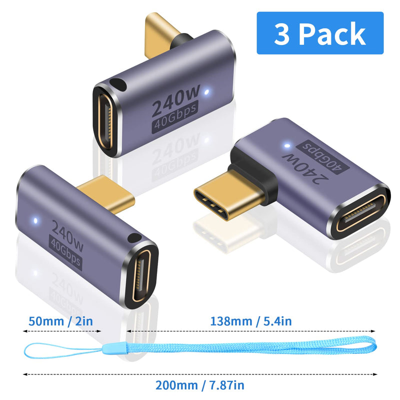 [Australia - AusPower] - Duttek USB C 90 Degree Adapter 240W, USB C Right Angle Adapter 40Gbps, 90 Degree USB C Adapter PD Male to Female Extender with 8K Video Support USB 4 Cable for Laptop, Tablet and Phones (3 Pack) 