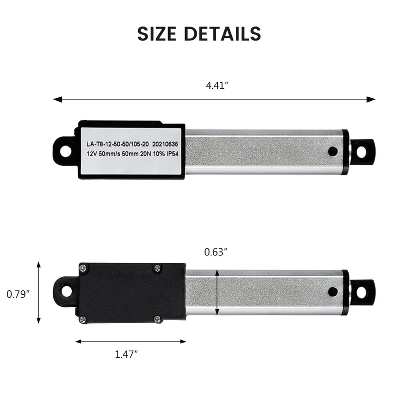 [Australia - AusPower] - Mini Electric Linear Actuator Stroke 2"Force 4.5 lbs12V | High-Speed 1.97"/secWeight 0.15KG Ideal for Intelligent Range Hood, Fan Blades, Cabinets, Window Opener, Robotics, Home Automation 2 inch Small 